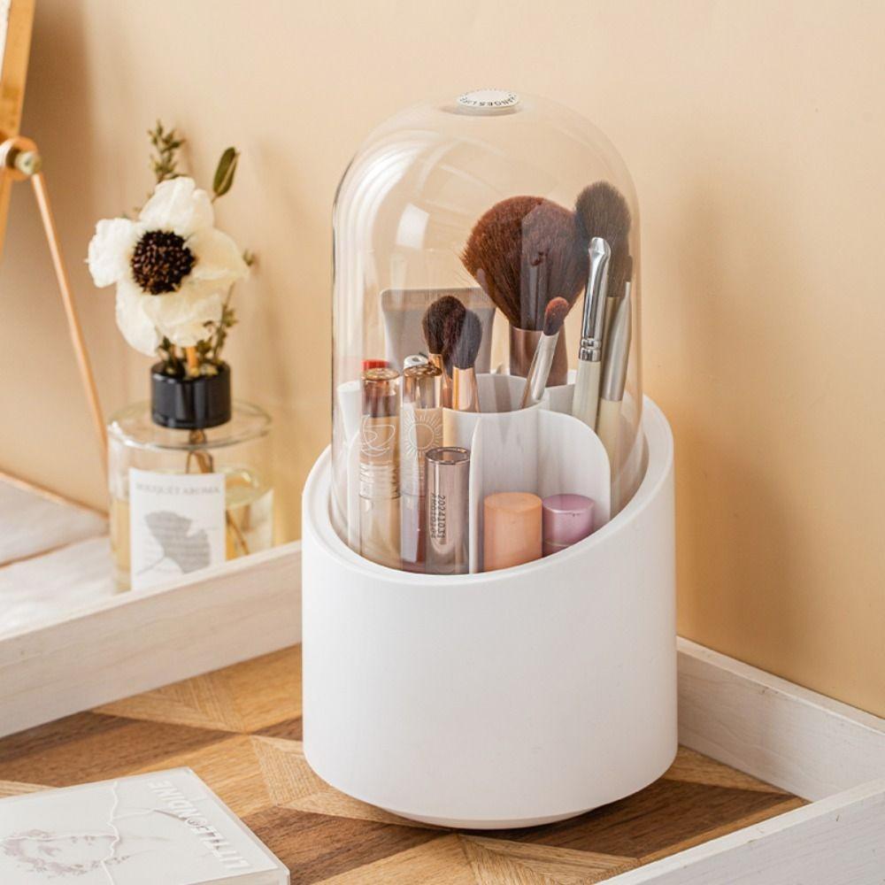 360° Rotating Makeup Brush Holder with Lid Large-Capacity Spinning Brush Storage Dust-proof Cosmetic Storage Tools Pen Holder
