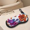 2D-Vibrant Floral Print Protective Eyewear Holder, Stylish Sunglasses Case, Portable Flower Pattern Spectacle Pouch, Travel Zipper Eyeglasses Box