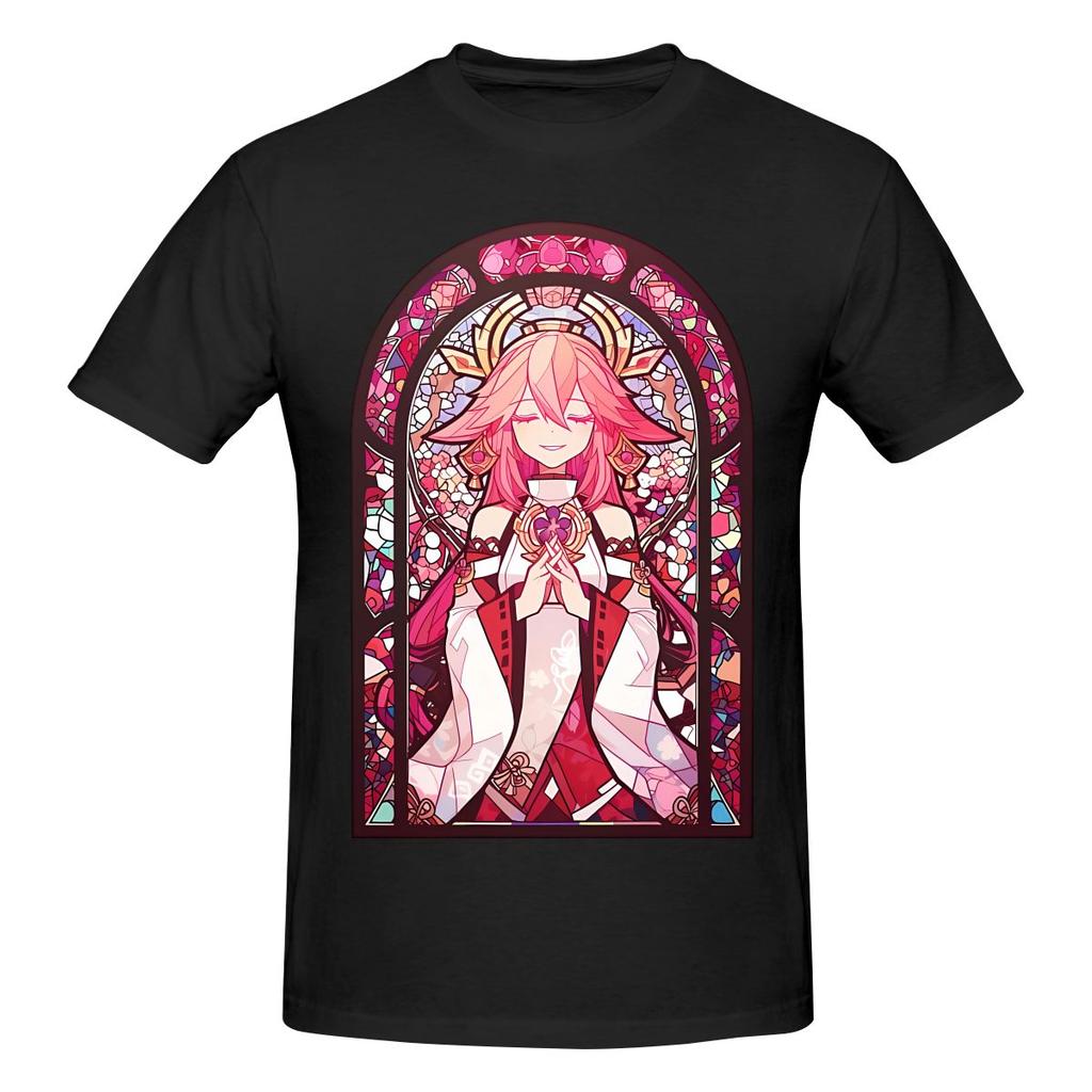 Funny Stained Glass Yae Miko Unisexs Printed Tshirt Unisex T Shirtsport Unisex