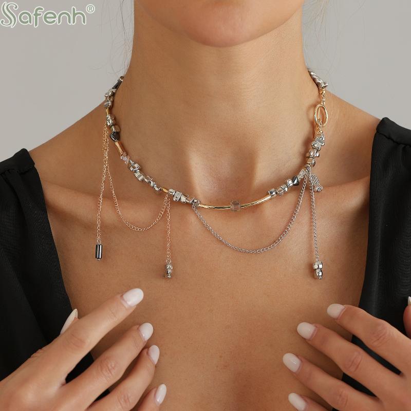 Fashion Pearl Snake Bone Chain Necklace Elegant Bead Tassel Jewelry Minimalist Spliced Design for Ladies Daily Wear
