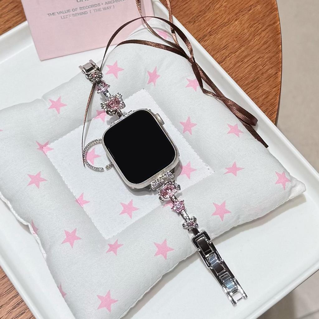 Rosa Glitzer Diamant Katze Metallarmband für Apple Watch S11 S10 46 42 45 44 41 40 38mm Mädchen Geschenk Kompatibel mit für iWatch Serien