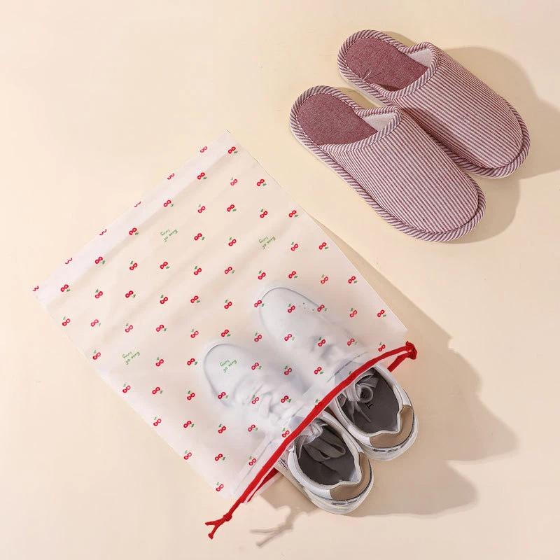 10Pcs Cherry Printed Transparent Drawstring Bags Waterproof Dust-Proof Travel Shoe Clothes Organizer A