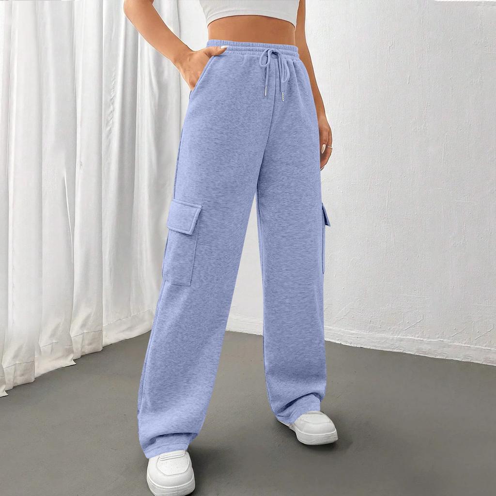 Women's Casual, Stylish, Loose-fitting, Sporty Drawstring Waist Wide-leg Pants