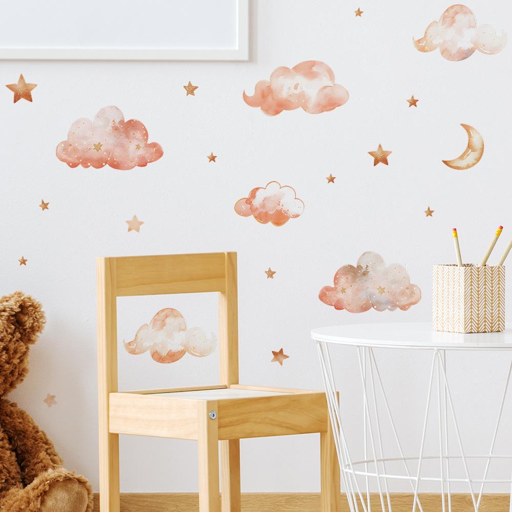 Cartoon Star Moon Cloud Wall Sticker Self-Adhesive for Kids Room Home Wall Decoration