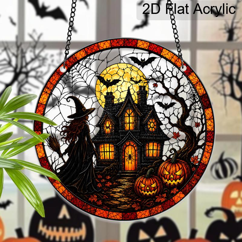 2D Plane Acrylic Halloween Sun Catcher Window Hanging - Oversized, Suitable for House, Witch And Pumpkin Pattern Halloween Decorations, Home, Party, H