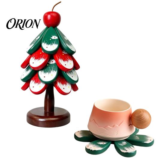 Durable Table Mat Christmas Tree Wooden Trivets, Pine Wood Potholders with Storage Stand, Insulated Serving Tray Heat Resistant Foldable Countertop