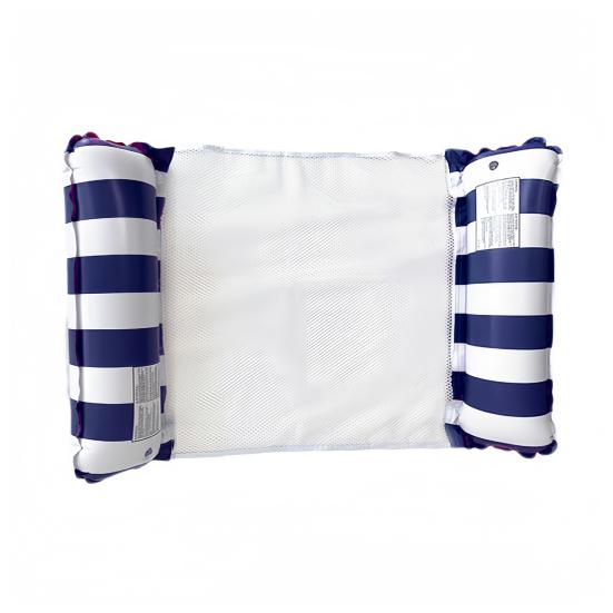Foldable Inflatable Pool Float with Striped Headrest Summer Adults Size Water Hammock