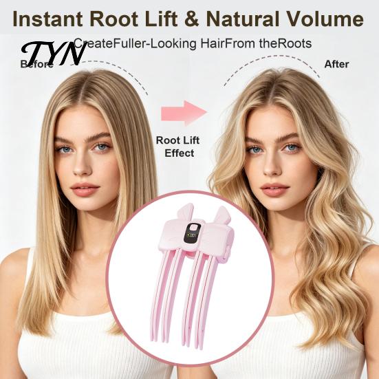 Temperature Controlled Hair Styler Heated Root Lift Clip, LCD Display Wireless Volumizing Portable Lifter 2 Adjustable Electric Styling Tool
