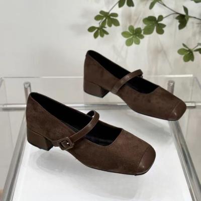 Fashion Retro Mary Jane Shoes 2025 New Square Toe Shallow Mouth Straight Buckle with Thick Heel Patchwork Fashionable Single Shoe
