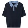 Sancai Women's 2025 Summer Slim-Fit Plaid Knit Polo Shirt