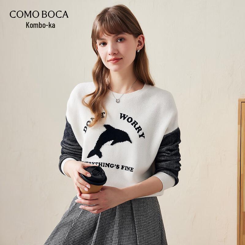 Women s Thick Round Neck Dolphin Jacquard Wool Sweater M