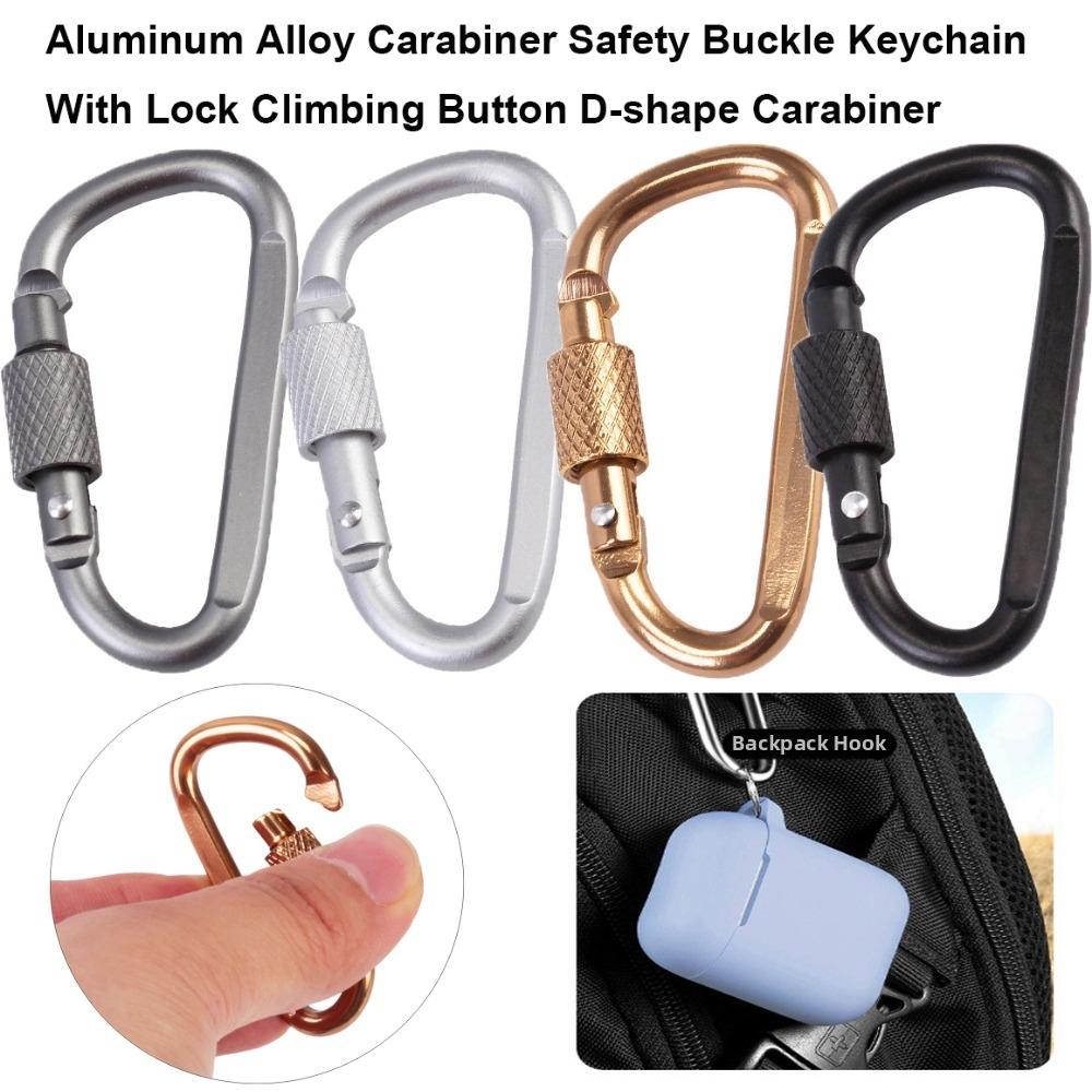 Aluminum Alloy Safety Buckle Keychain With Lock D-shape Carabiner Camping Hiking Hook