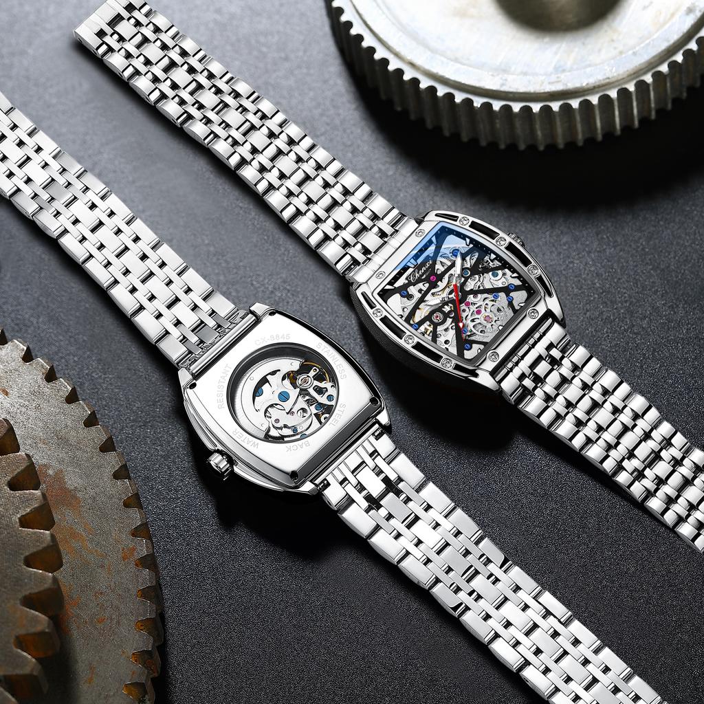 CHENXI Watches Mechanical Automatic Skeleton Stainless Steel Watches for Men 3ATM Waterproof Bracelet Trbillon Clock Custom logo
