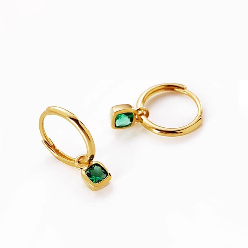 Light Luxury Ear Buckle Emerald Square Diamond-set Earrings Classic Style High-quality Earrings for Women