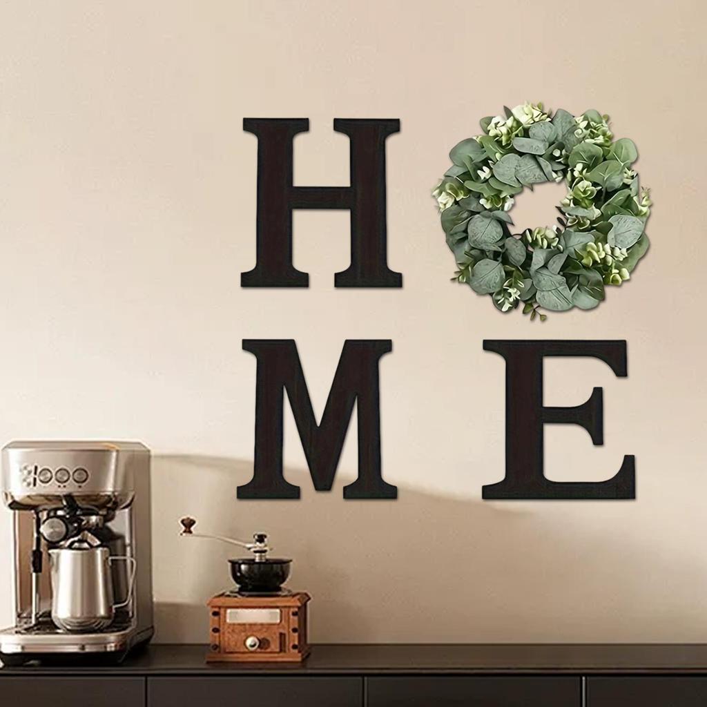 Home Letter Wall Sign Wooden Wall Home Sign Rustic Decor with Artificial Eucalyptus Wreath home decor signs for Kitchen Living