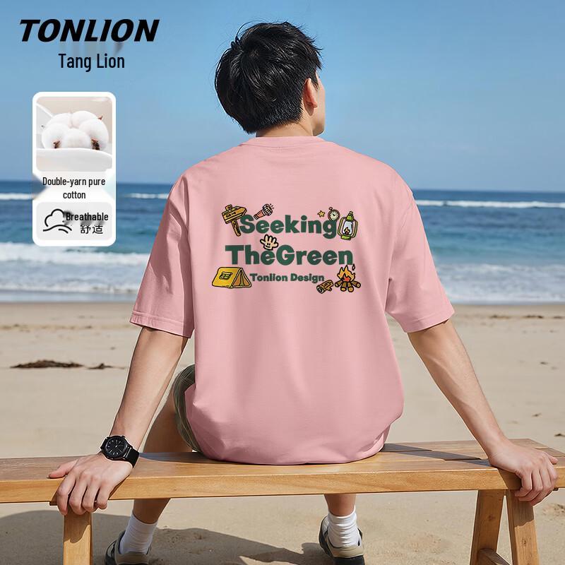 TonLion Men s Summer Pure Cotton Loose Fit T-Shirt M