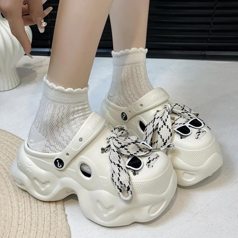 Fashion Black White Chunky Platform Sandals Woman Fashion Diy Thick Sole Clogs for Women Summer Non Slip Beach Sandals Eva Garden Shoes