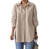 Women's Oversized Lapel Shirt - Elegant Long-Sleeve, Solid Color, Slit Hem for Spring and Autumn