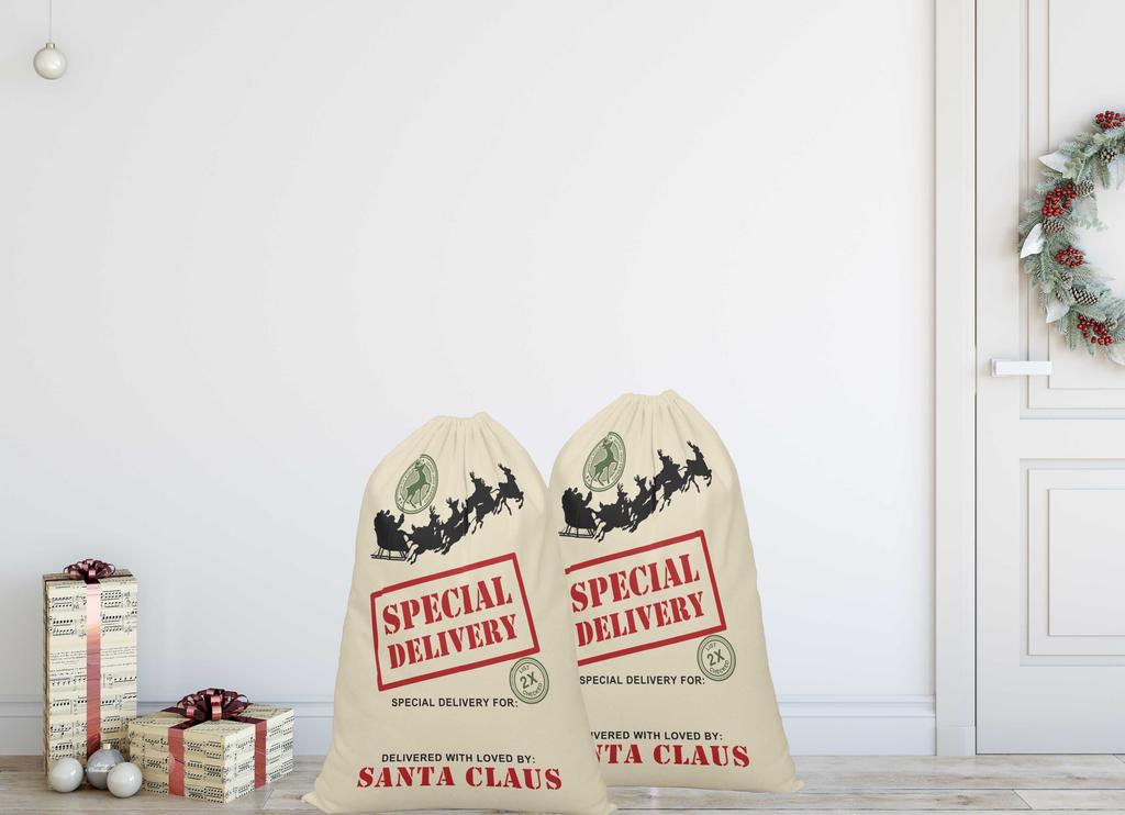 Printtoo 2 Pcs Santa Gift Sack For Kids Presents Xmas Bag Christmas Sack Personalized Bags Large 27x20 Inch