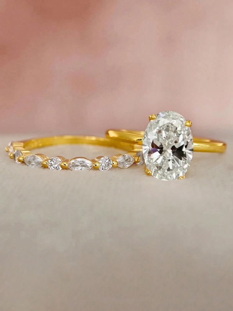 925 Sterling Silver Zircon 2ct Oval Shape Fashion Elegant Set Ring For Women Engagement Wedding Luxury High Quality Fine Jewelry