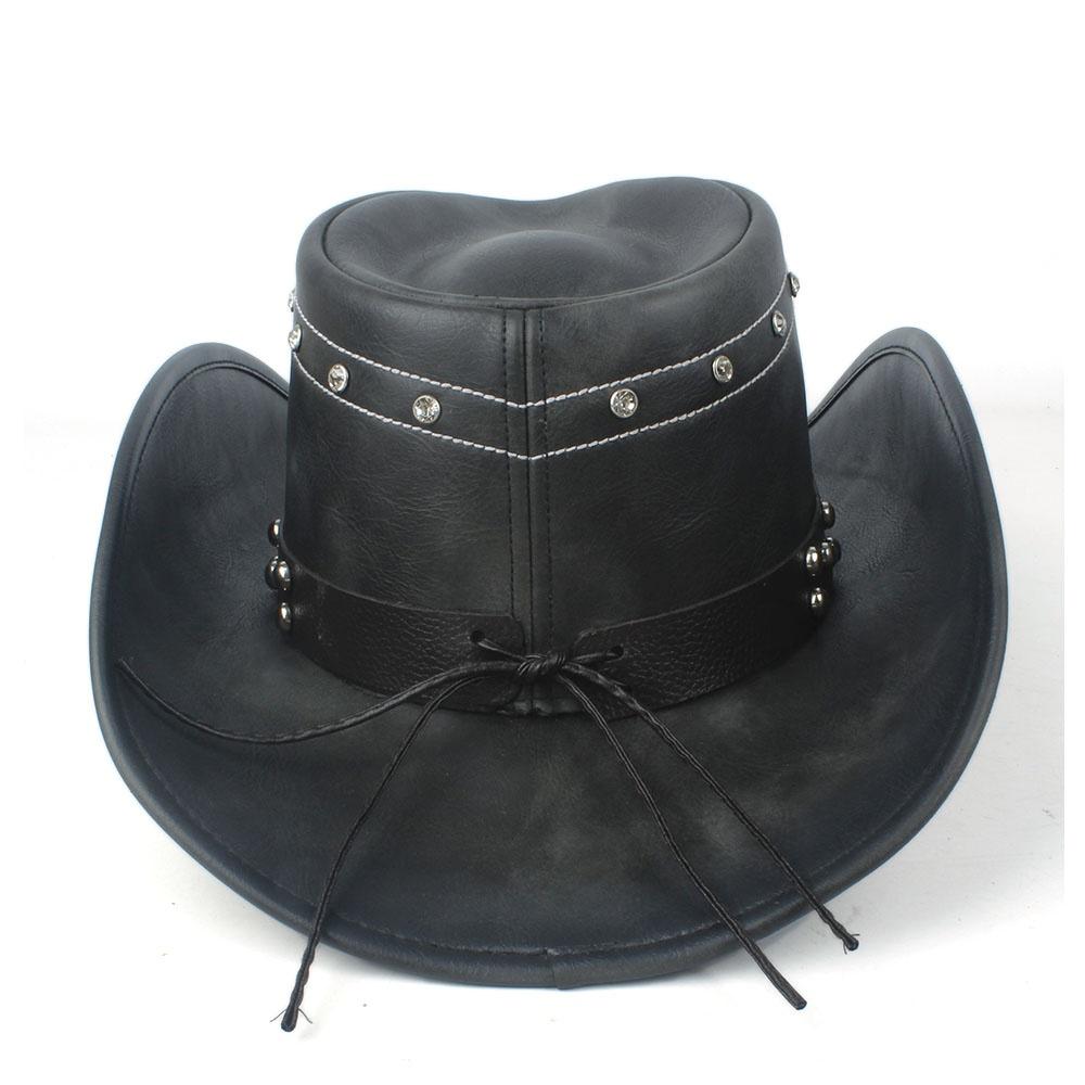 Pălărie de cowboy occidentală 100% din piele pentru bărbați, pentru gentleman, tată, Jazz, Sombrero Hombre, mărimea 58-59CM, stil 36