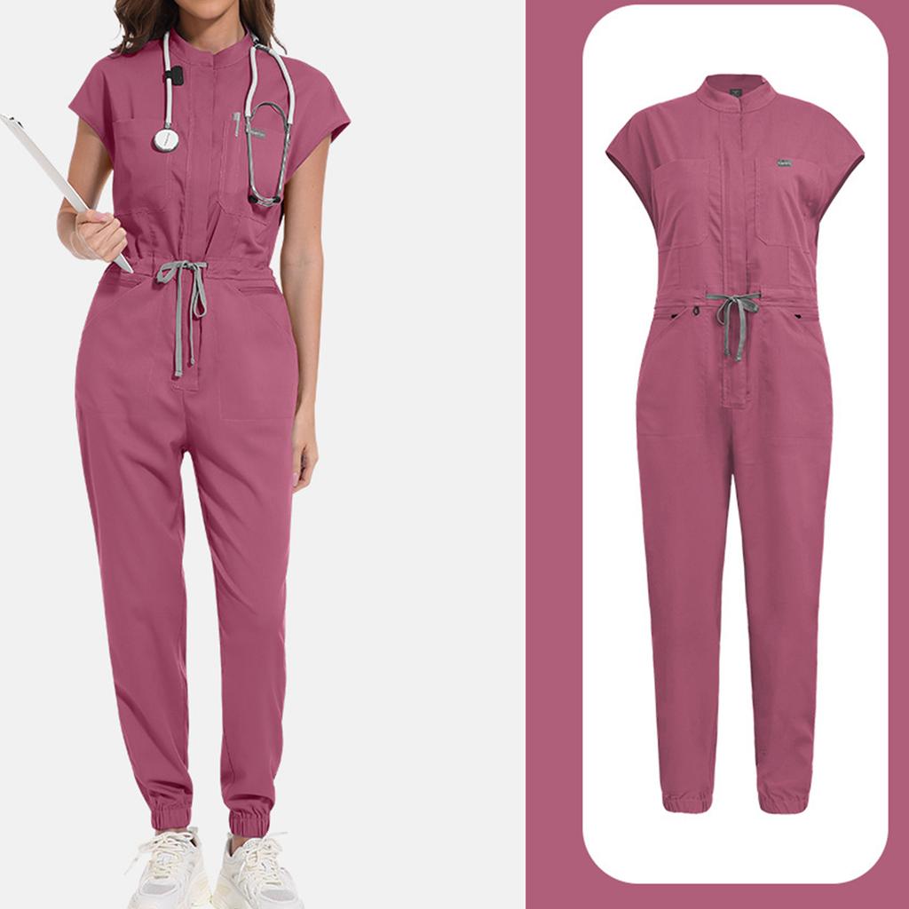 Ladies' Comfortable And Casual Solid Color Short Sleeved Pants Protective Suit Set
