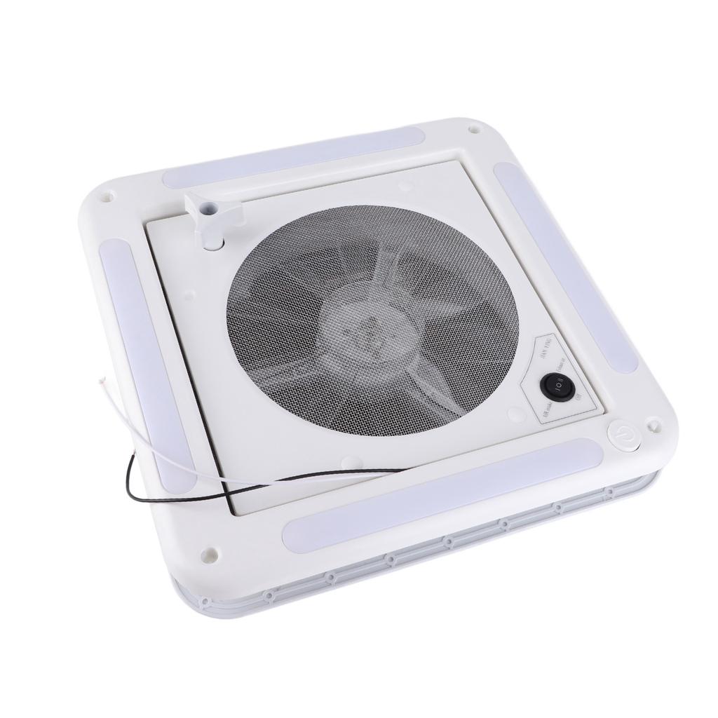 RV Roof Vent Fan 12V 360x360mm 10 Blades Dual Mode Air Inlet Outlet 4 LED Light for Camper Van Trail