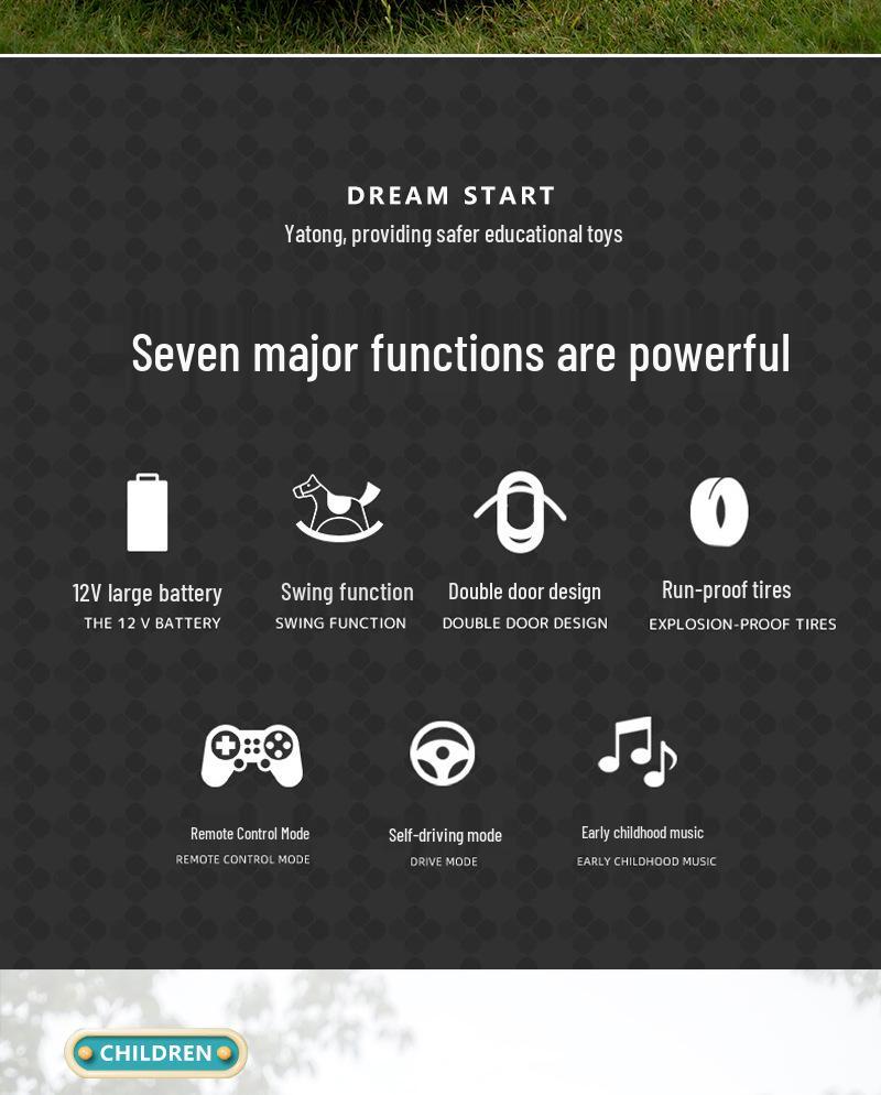 Yatong 12V Kids' Electric Ride-On Car with Remote Control, Rechargeable Battery, and Four Wheels