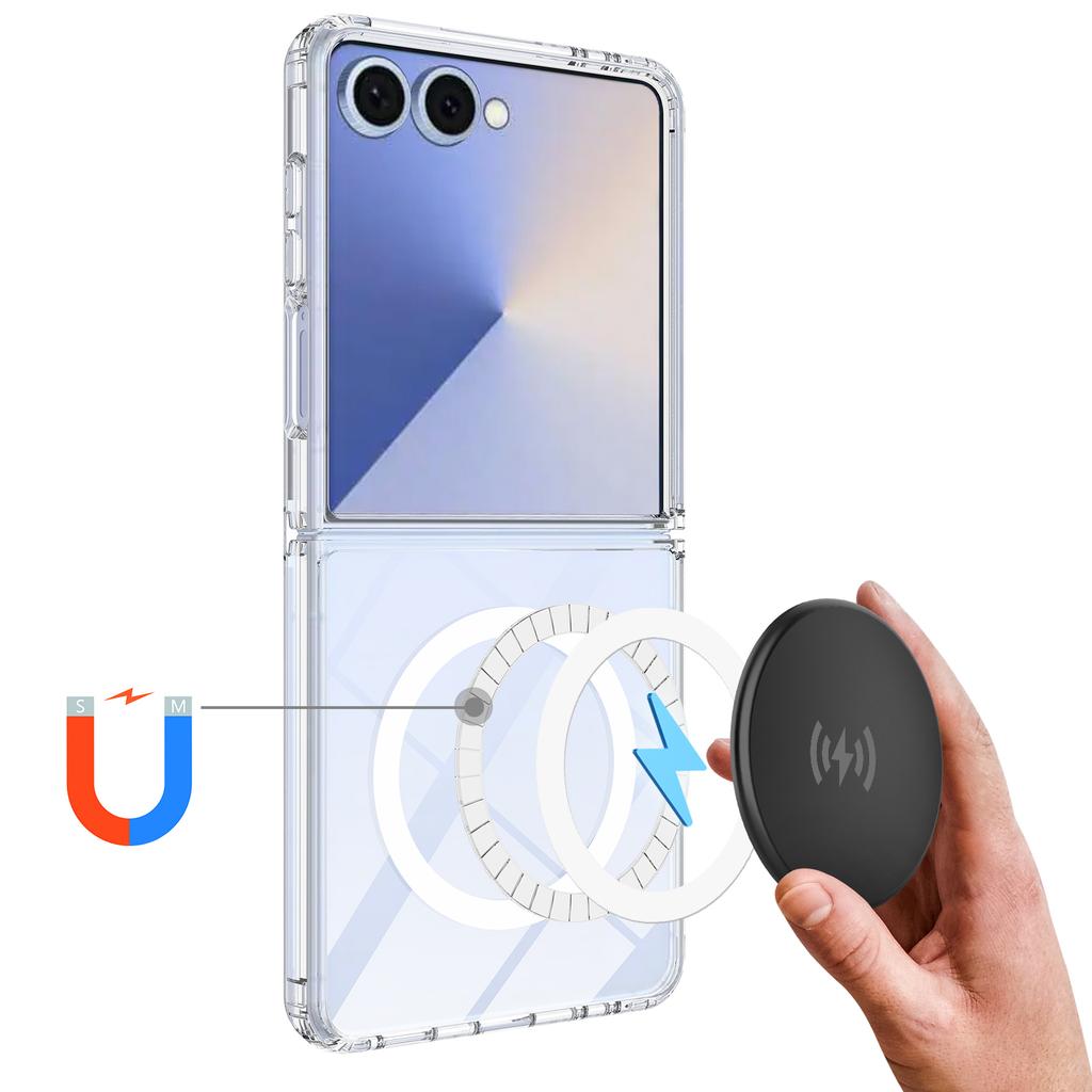 For Samsung Galaxy Z Flip7 5G Clear Phone Magnetic Case TPU+Acrylic Back Cover