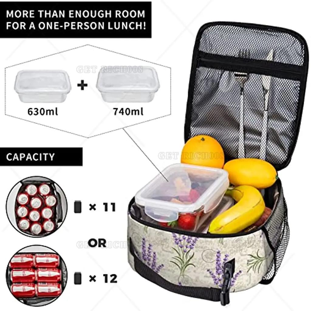 Womens Girls Floral Insulated Lunch Bag with Name Reusable Lunch Box Container Leakproof Organizer Double Zippers
