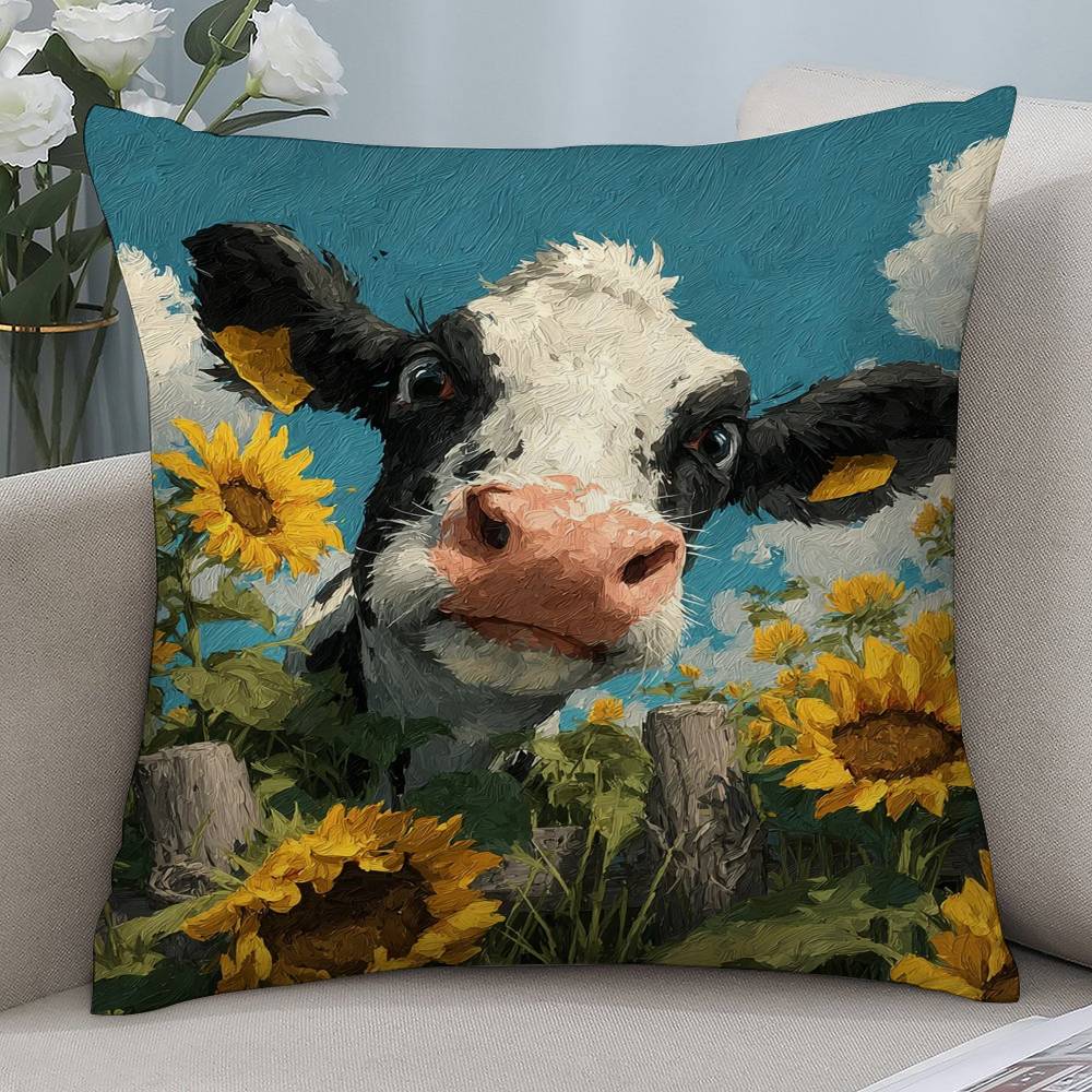 Funny Animals Cow Giraffe Pillow Case Short Plush Double-sided Print Square Throw Pillow Covers Sofa Home Cushion Decor