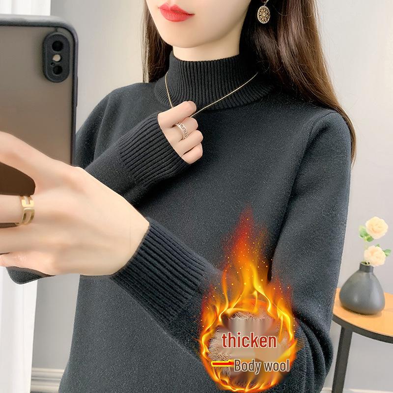 Women's Velvet High-Neck Sweater - Thickened Warm Knit Base Layer for Autumn/Winter 2025