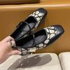 Fashion 2024 Brand Chic Patchwork Mary Jane Ballet Flats for Women Comfortable Square Toe Flat Loafers for Women
