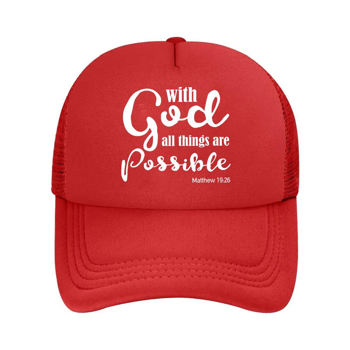 With God Inspirational - Inspired, Faith Text Art Design Mesh Baseball Cap One Size
