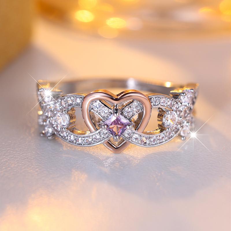 Romantische Liebe, herzförmige Verlobungsringe für Frauen, glänzender weißer Zirkonia, Hochzeit, Liebesringe, Schmuck, Geschenk