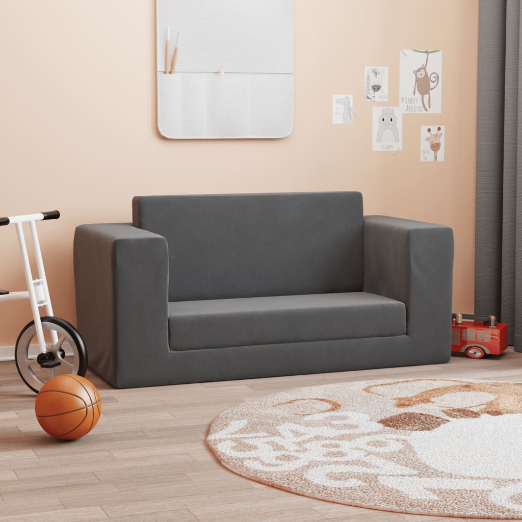 Children S Sofa Bed 2 Seater Anthracite Soft Plush