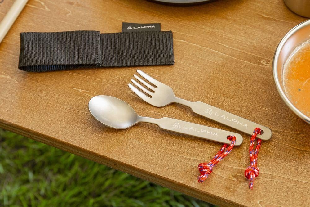LALPHA Titanium Cutlery Set, Compact, Spoon and Fork, Lightweight, Perfect for Outdoor Activities, Hiking, and Solo Camping, with Storage Case, CK-200