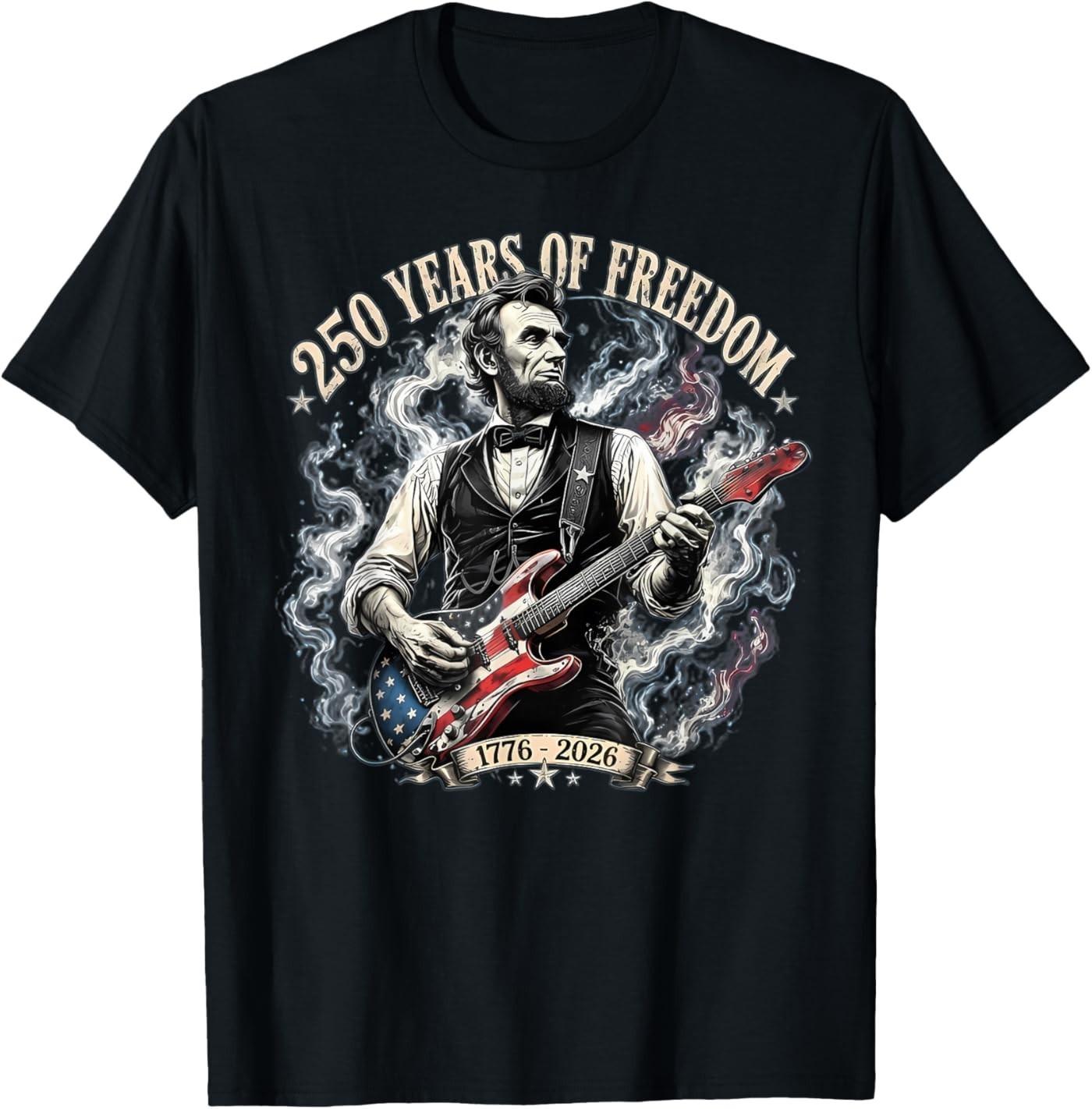 Abraham Lincoln Playing Electric Guitar US 250th Anniversary T-Shirt M