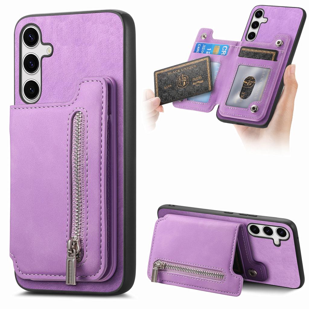 For Samsung Galaxy S25 Case Magnetic Detachable Zipper Card Holder Leather Phone Back Cover