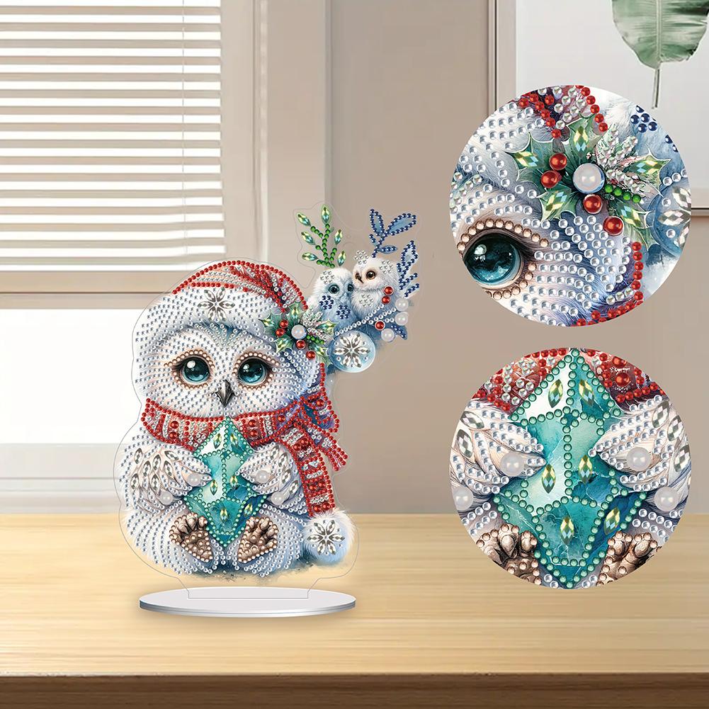 DIY Diamond Painting Ornament Round+Special Shape Acrylic Table Top Winter Owl Ornaments Kit For Room Office Desktop Decor