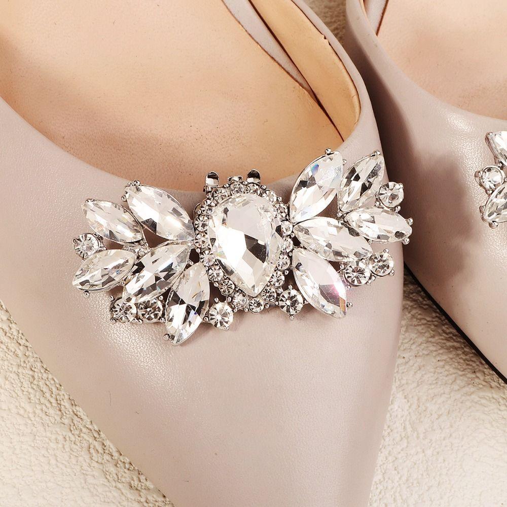 1 Pair Fashion Shiny Shoes Clips Rhinestone Removable Shoes Decorations Clip Shoes Flower Charm Buckle Women Shoes