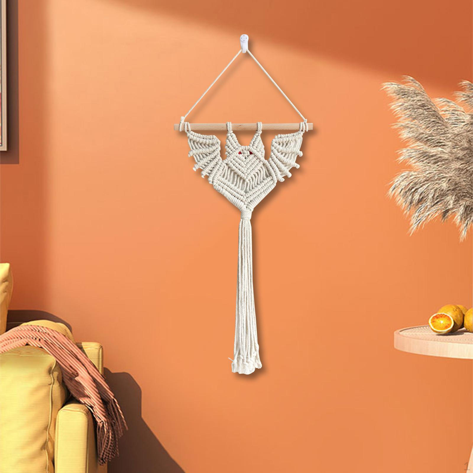 

Макраме Настінне Підвісне Прикраса у Формі Кажана для Домашнього Декору та Заходів Beige 30x50cm