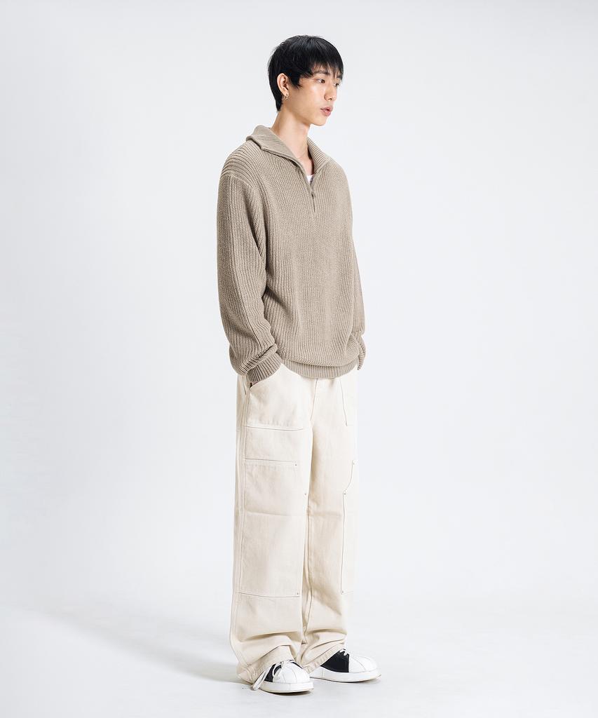 LEMAIN SECOND Oversized Voluminous Washable Half-Zip Hacci Knit [Beige]