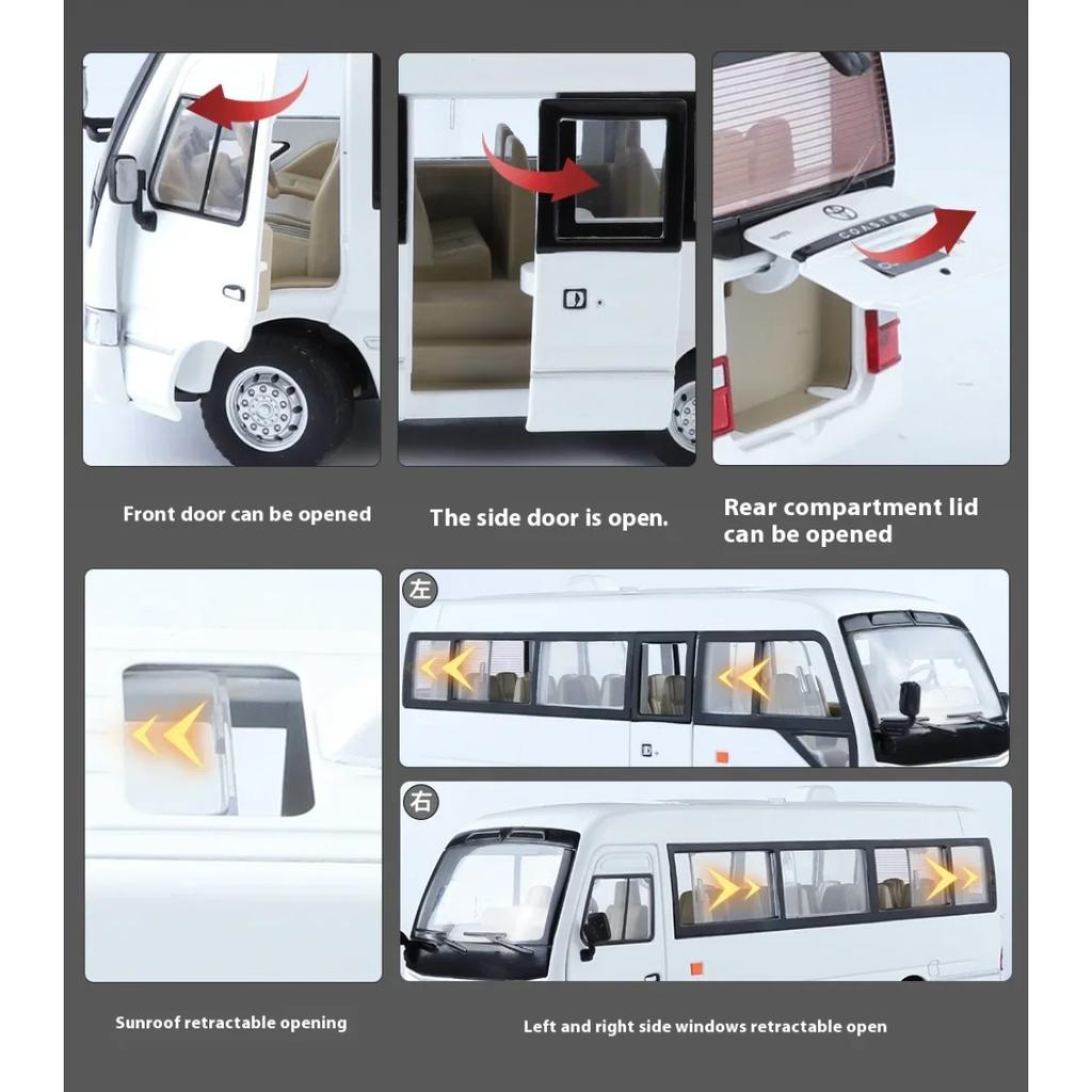 1/24 Toyota Coaster Medium Business Bus Alloy Diecast Model Car Simulation Boutique Bookcase Decoration Trendy Ornament Gift Boy