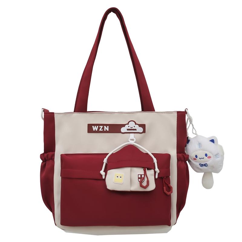 Student Handbag Women Color Block Crossbody Bag Large Capacity Classes Book Shoulder Bag with Coin Purse