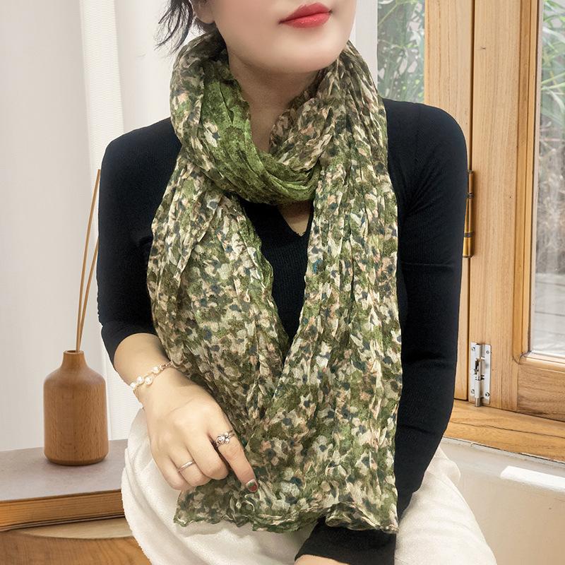 Small Floral Thin Mori Age-reducing Wrinkled Sunscreen Silk Scarf Women's Summer New Versatile Shawl Fashion Trends