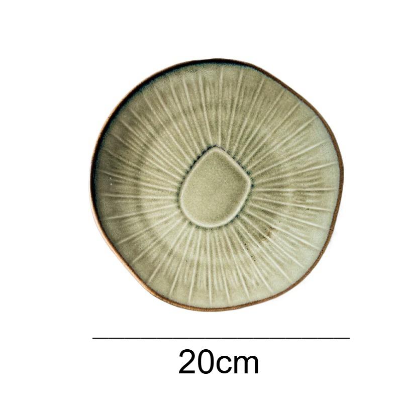 8-inch Japanese-Style Ceramic Oak Shallow Plate Restaurant Vintage Western Cuisine Plate Round Steak Dessert Plate Tableware