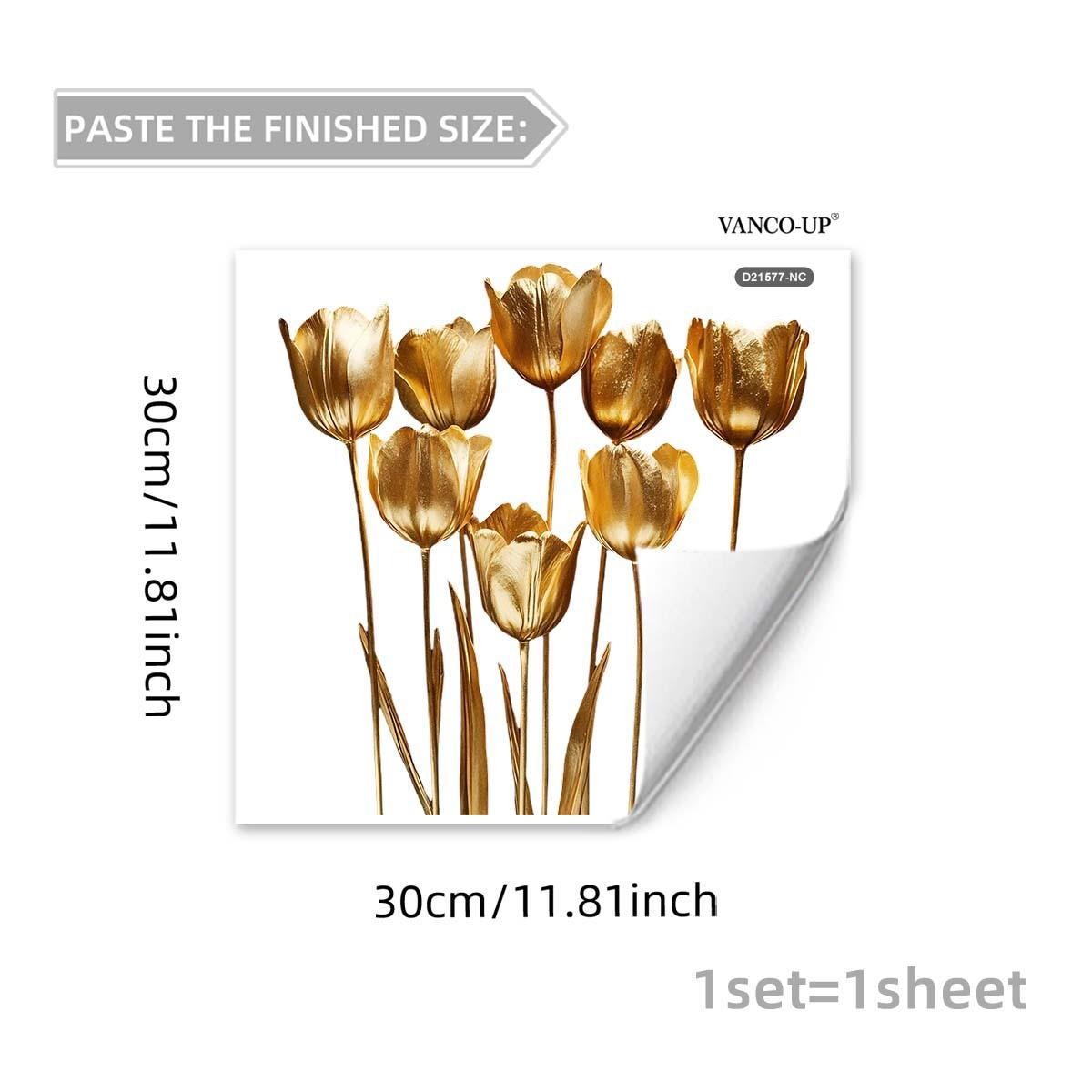 

Gold Floral Static Cling Window Sticker Double-Sided Visible Removable Glass Door Window Home Decor Art 30x30cm золотой