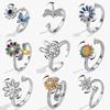 Anti Anxiety Relaxing Luxury Woman Ring Mini Animal Butterfly Flower Copper With Crystal Pearl Rotating Fidget Spinner Rings