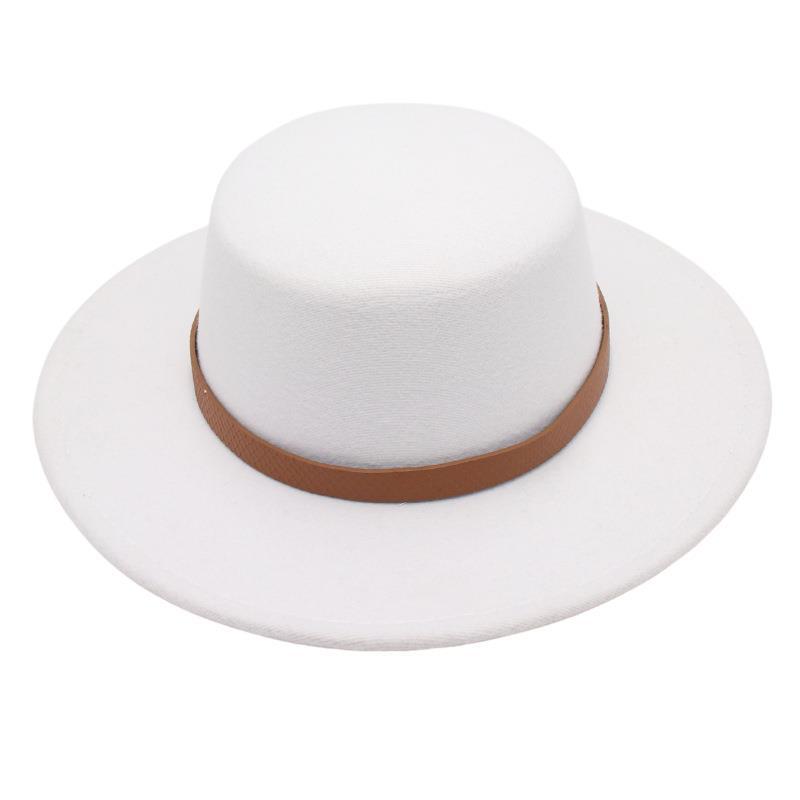 French Celebrity Top Hat Hepburn Temperament Felt Hat Bridal Flat Top Jazz Hat Vintage White Woolen Hat
